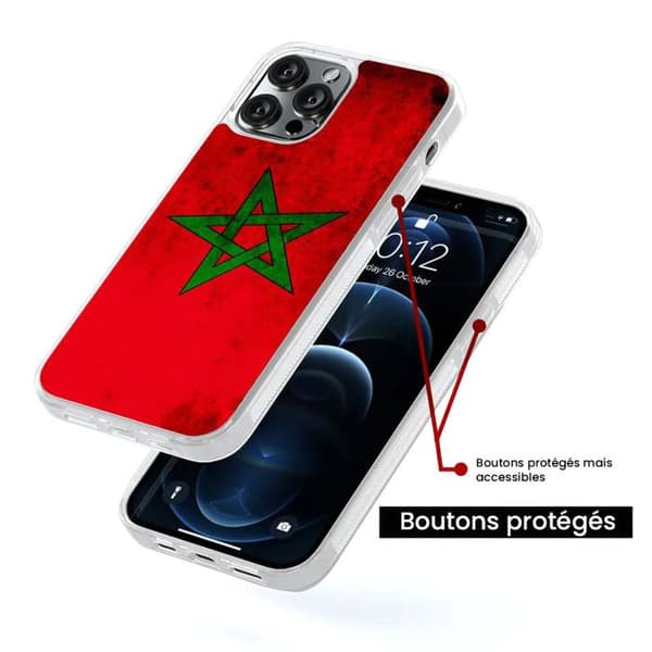 Förstärkt tryckt silikonfodral kompatibelt med Apple iPhone 16 Plus Marockos flagga Transparent
