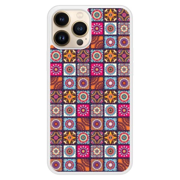 Färgad, förstärkt silikonfodral kompatibel med Apple iPhone 13 Pro Max Patchwork Mandala Transparent