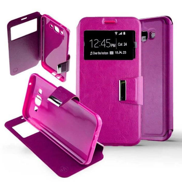Folio flip-fodral med fönster Galaxy J7 Samsung PU fullt skydd Fuchsia Pink