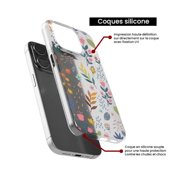 Silicone skal - Kompatibel med Apple iPhone 14 Plus - design med färgglada blommor Transparent