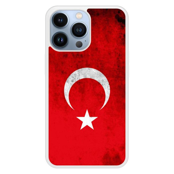 Förstärkt silikonöverdrag med tryck kompatibelt med Apple iPhone 13 Pro Turkiets flagga Transparent