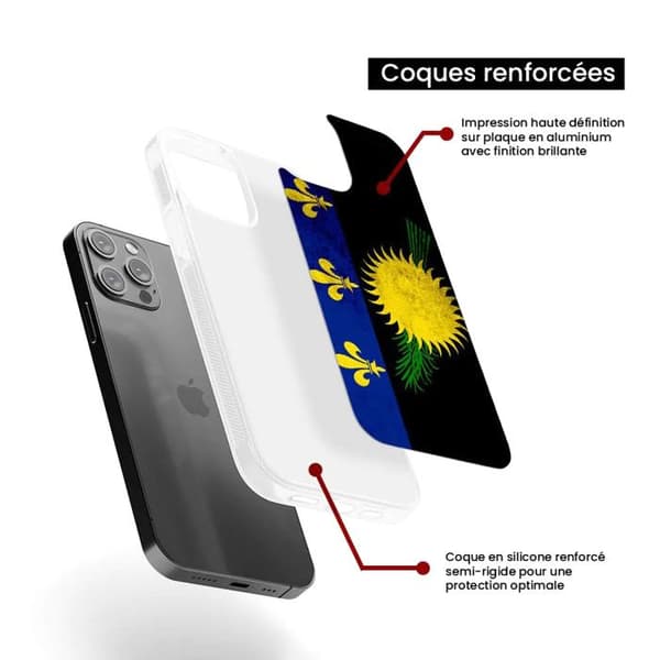 Coque Silikon Förstärkt - 1001COQUES - iPhone 15 Pro Max - Guadeloupe Flagga - Stötsäker - Unik Design Transparent