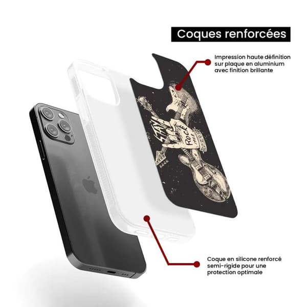 Förstärkt silikoncase med tryck kompatibel med Apple iPhone 13 Pro Max Stay rock Transparent