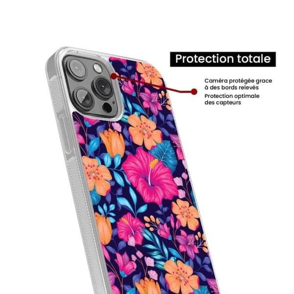 Förstärkt silikonfodral tryckt kompatibelt med Apple iPhone 14 Plus Exotiska Blommor Transparent