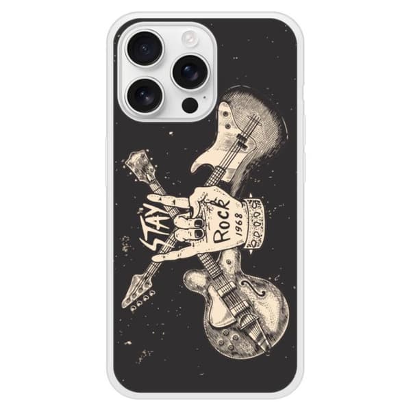 Förstärkt silikonfodral med tryck kompatibelt med Apple iPhone 16 Pro Max Stay rock Transparent