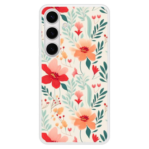 Coque i förstärkt silikon med tryck kompatibel med Samsung Galaxy S24 Plus Blomvägg Transparent