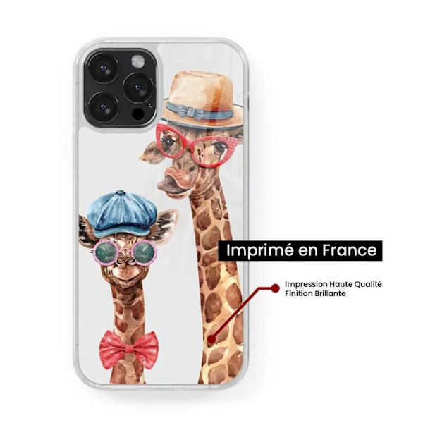 Silicontålig fodral med förstärkning, tryckt, kompatibel med Apple iPhone 14, Rolig Giraff Transparent