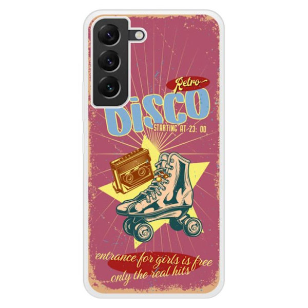 Coque i förstärkt silikon med tryck kompatibel med Samsung Galaxy S22 Plus Retro disco Transparent