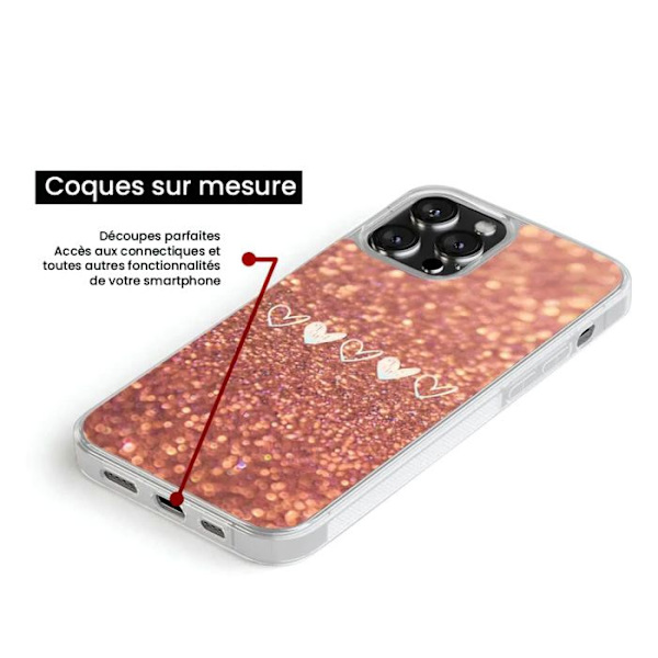 Förstärkt silikonfodral med tryck, kompatibelt med Apple iPhone 13, hjärtglitter Transparent