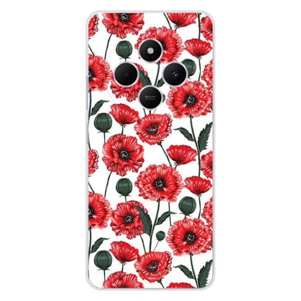 Silikonfodral med Tryck - 1001 Fodral - Xiaomi Redmi 14C 4G - Pionblommor - Flexibel - Transparent Transparent