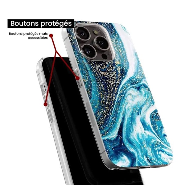 Siliconfodral - Kompatibel med Apple iPhone 15 Plus - design marmor blå glittrande Transparent