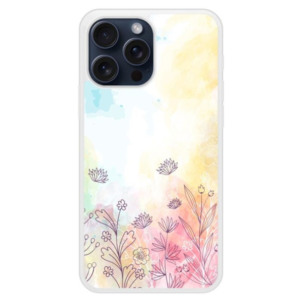 Coque i silikonförstärkt med tryck som är kompatibel med Apple iPhone 15 Pro Max Akvarellblommor Transparent