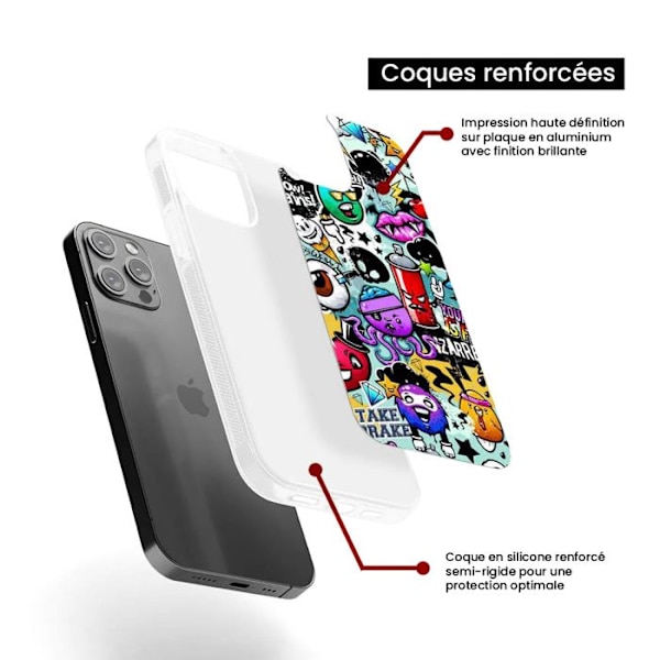 Förstärkt tryckt silikonskal kompatibelt med Apple iPhone 16 Plus Graffiti 2 Transparent