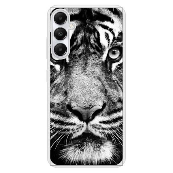 Skal i förstärkt silikon med tryck, kompatibel med Samsung Galaxy A05S, vit och svart tiger. Transparent