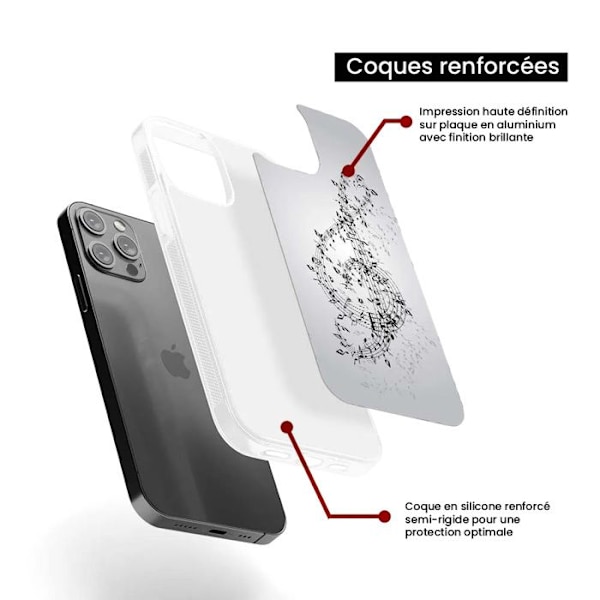 Siliconfodral med förstärkning, tryckt, kompatibel med Apple iPhone 16 Plus Valse des notes Transparent