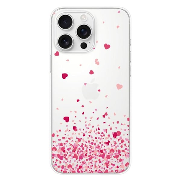 Tryckt silikonfodral som är kompatibelt med Apple iPhone 16 Pro Max Pink Heart Confetti Transparent