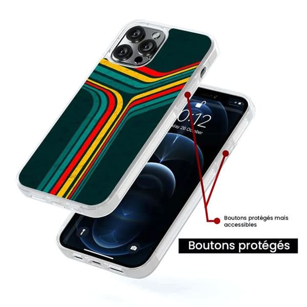 Coque i silikon förstärkt tryckt som är kompatibel med Apple iPhone 13 Mini Retro linjer Transparent
