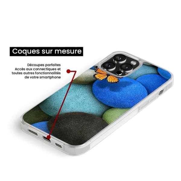 Silikonfoder med förstärkning och tryck kompatibel med Apple iPhone 14 Pro Fjäril blå pebbel Transparent