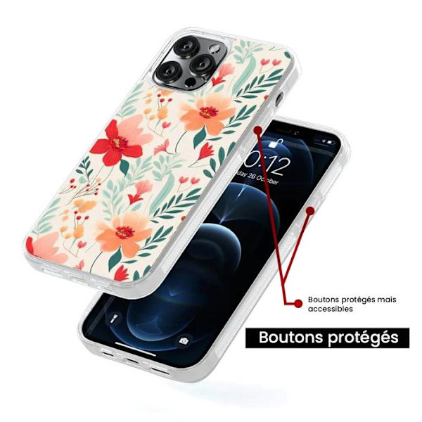 Silicone-förstärkt skal med tryck kompatibelt med Apple iPhone 15 Blomvägg Transparent