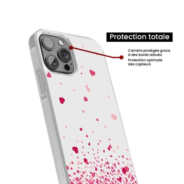 Siliconfodral med förstärkt tryck kompatibel med Apple iPhone 14 Plus, Rosafärgade Hjärtans konfetti Transparent