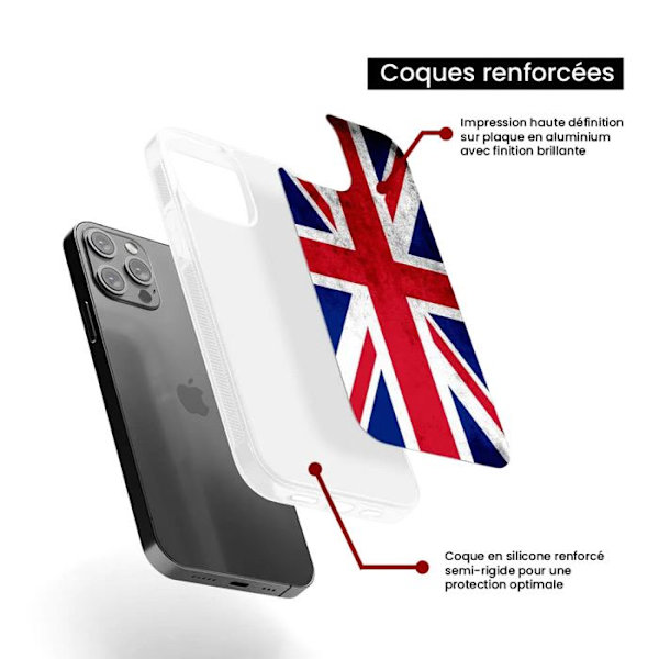 Siliconförstärkt tryckt skal kompatibelt med Apple iPhone 15 Plus England flagga Transparent