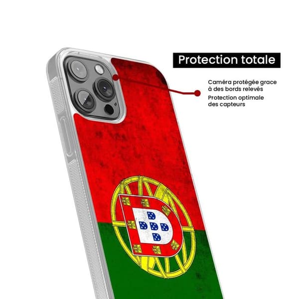 Förstärkt silikonfodral med tryck, kompatibelt med Apple iPhone 14 Plus, Portugals flagga Transparent