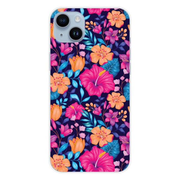 Siliconfodral - Kompatibel med Apple iPhone 15 Plus - design med exotiska blommor Transparent