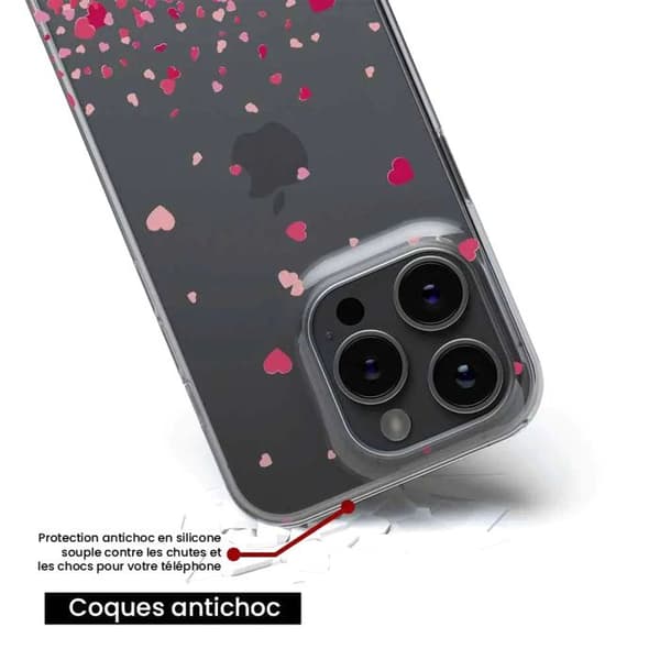 Siliconfodral - Kompatibel med Apple iPhone 14 - design med rosa hjärtans konfetti Transparent