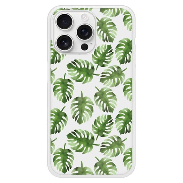 Förstärkt tryckt silikonskal kompatibelt med Apple iPhone 16 Pro Max Monstera-blad Transparent