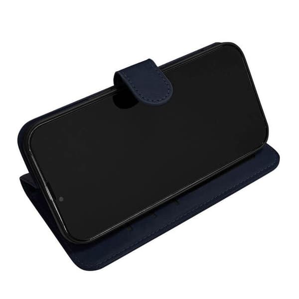 Fodral med flik - Konstläder - Apple iPhone 15 - Blå - Magnetisk stängning - Inbyggt stativ blå