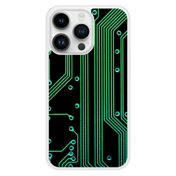 Förstärkt silikonfodral med tryck, kompatibelt med Apple iPhone 14 Pro, geek-kretsstruktur. Transparent