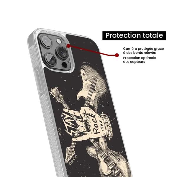 Coque iPhone 13 i silikon med förstärkning, tryckt, Stay rock Transparent