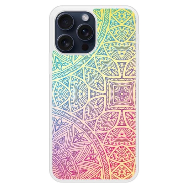 Förstärkt silikonfutter med tryck kompatibel med Apple iPhone 15 Pro Max Mandala Pastell Transparent
