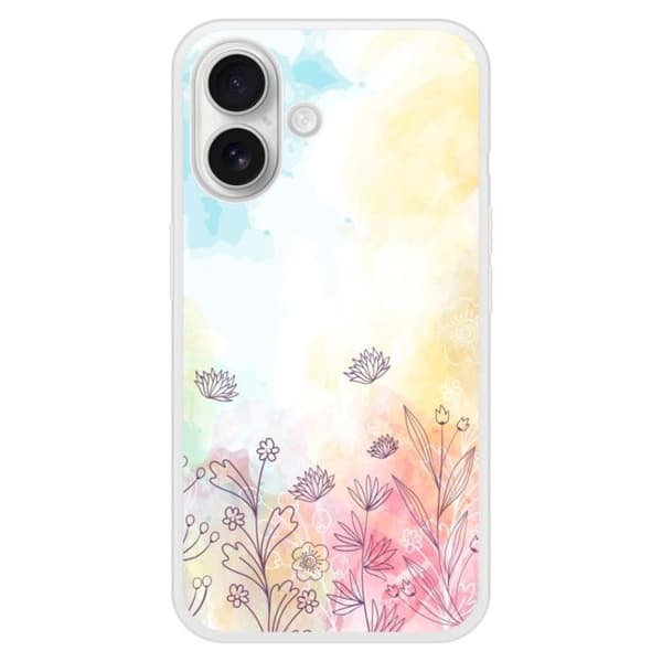 Coque i silikon med förstärkt tryck kompatibel med Apple iPhone 16 Plus akvarellblommor Transparent