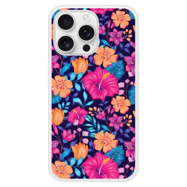 Förstärkt silikonfodral med tryck kompatibelt med Apple iPhone 16 Pro Max Exotiska blommor Transparent