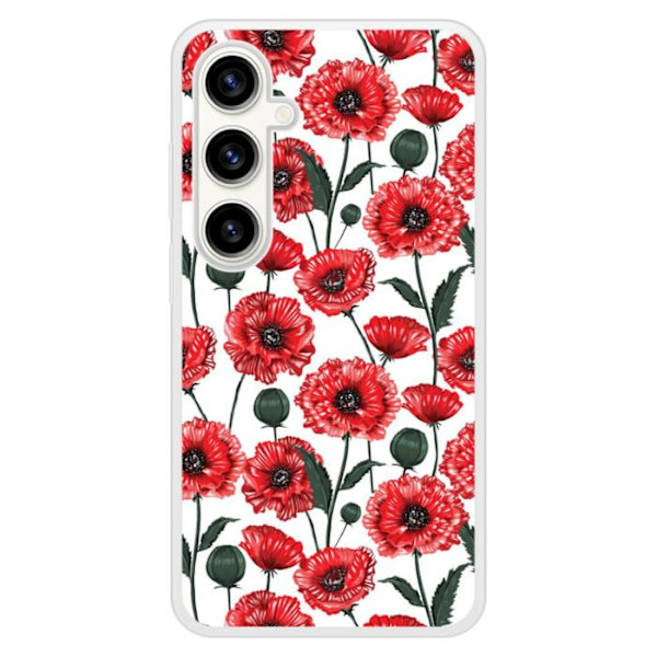 Silikonskal med förstärkt tryck kompatibel med Samsung Galaxy S23 FE Vallmo Blommor Transparent