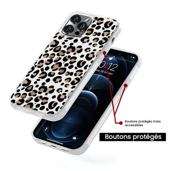 Förstärkt silikon skal med tryck kompatibel med Apple iPhone 15 Pro Max Leopard Transparent