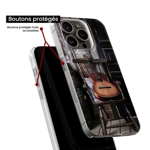 Hölje i silikon - Kompatibel med Apple iPhone 15 Pro - gitarrdesign Transparent
