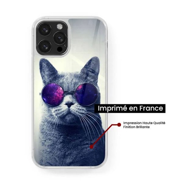 Silikonförstärkt skal med tryck, kompatibelt med Apple iPhone 14, Katt med glasögon Transparent