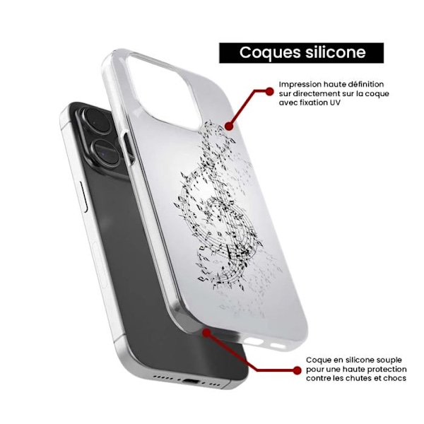 Tryckt silikonfodral som är kompatibelt med Apple iPhone 8 Waltz of notes Transparent