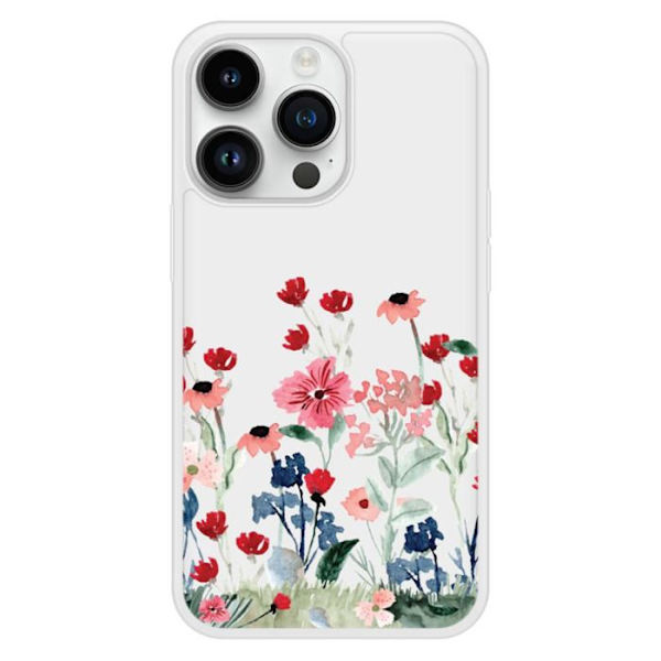 Siliconfodral med förstärkt tryck kompatibel med Apple iPhone 14 Pro Blomsterspring. Transparent