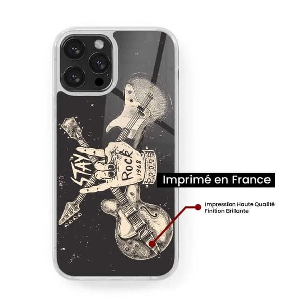 Coque iPhone 13 i silikon med förstärkning, tryckt, Stay rock Transparent