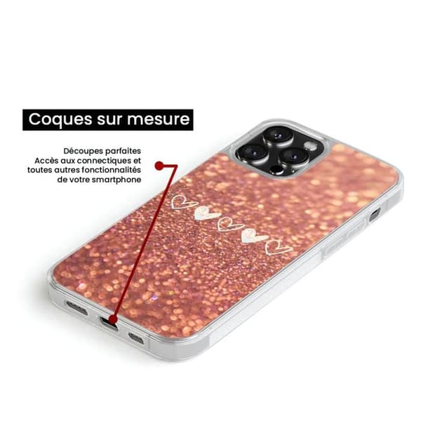 Silikonskal med förstärkning och tryck för Apple iPhone 14 Pro Max Glittrande hjärta Transparent
