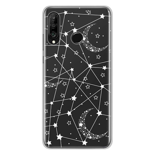 Tryckt silikonfodral som är kompatibelt med Huawei P30 Lite Starry-linjer Transparent