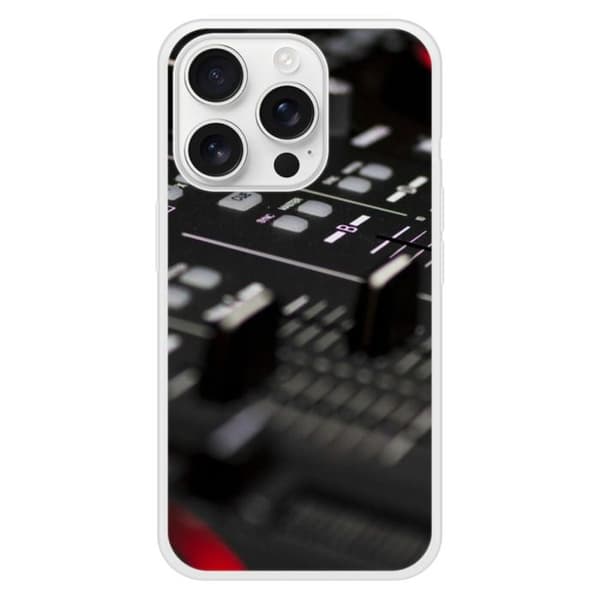 Förstärkt silikonfodral med tryck kompatibelt med Apple iPhone 16 Pro Dj Mixer Transparent