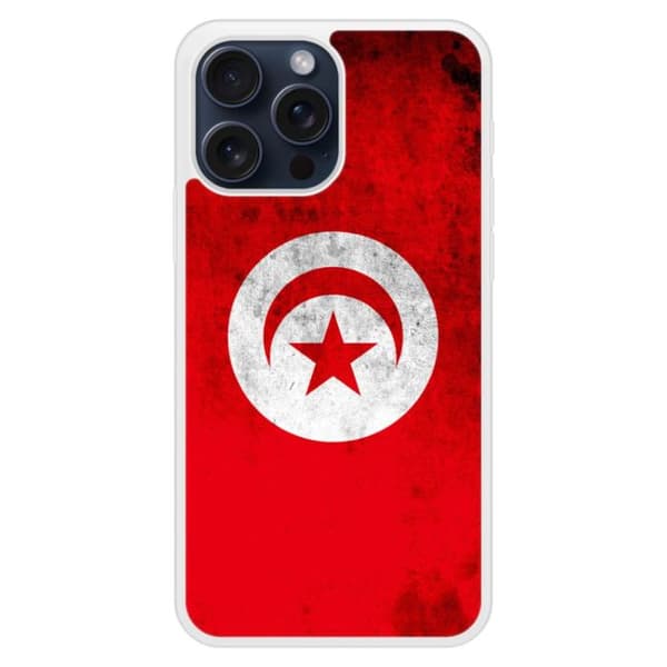 Fodral i förstärkt silikon med tryck, kompatibel med Apple iPhone 15 Pro Max, Tunisiens flagga Transparent