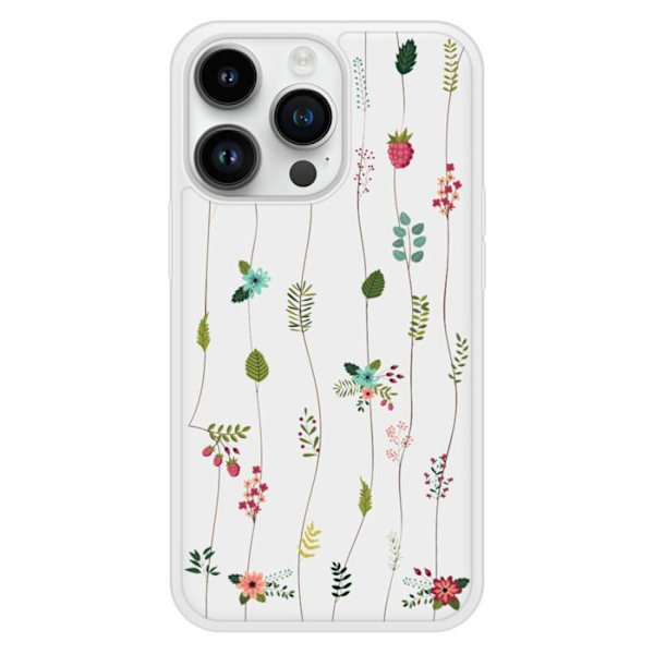 Skydd i förstärkt silikon med blommönster, kompatibel med Apple iPhone 14 Pro Transparent