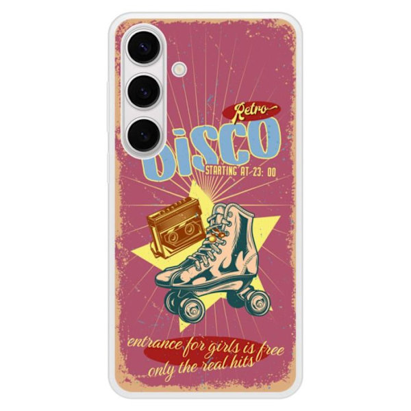 Siliconeförstärkt tryckt skydd för Samsung Galaxy S24 Plus Retro disco Transparent