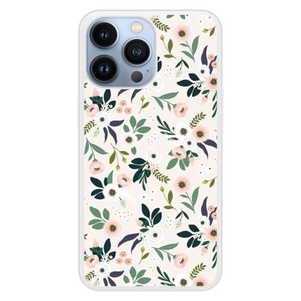 Siliconefodral med förstärkt tryck kompatibelt med Apple iPhone 13 Pro Blommor Transparent