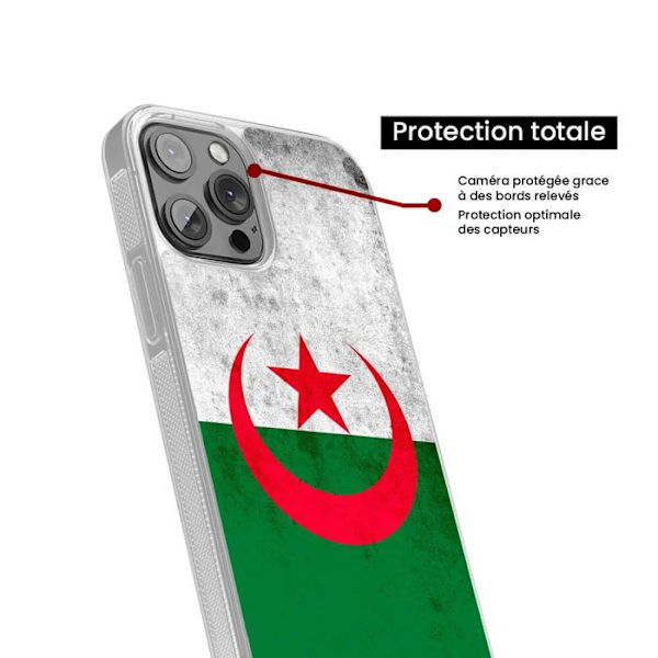 Reinforced silicone case printed compatible with Apple iPhone 15 Pro Algerian flag Transparent